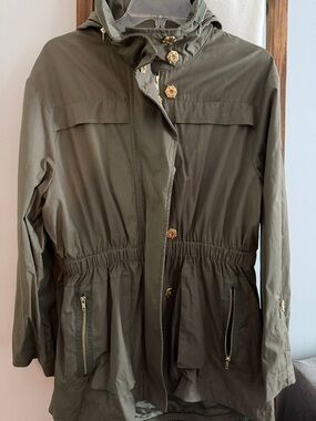CM Ciao Milano Olive Utility Hooded Jacket with Gold Hardware.
